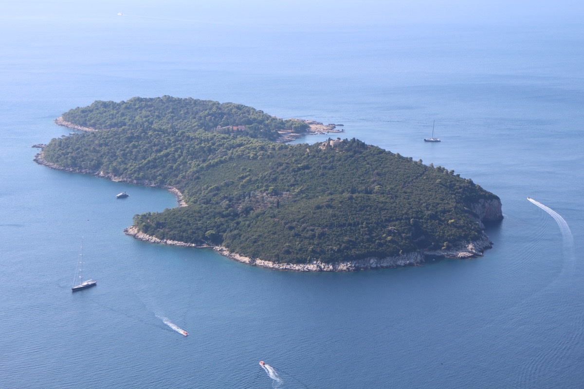 Lokrum island in the blue Adriatic seen from the Srđ viewpoint